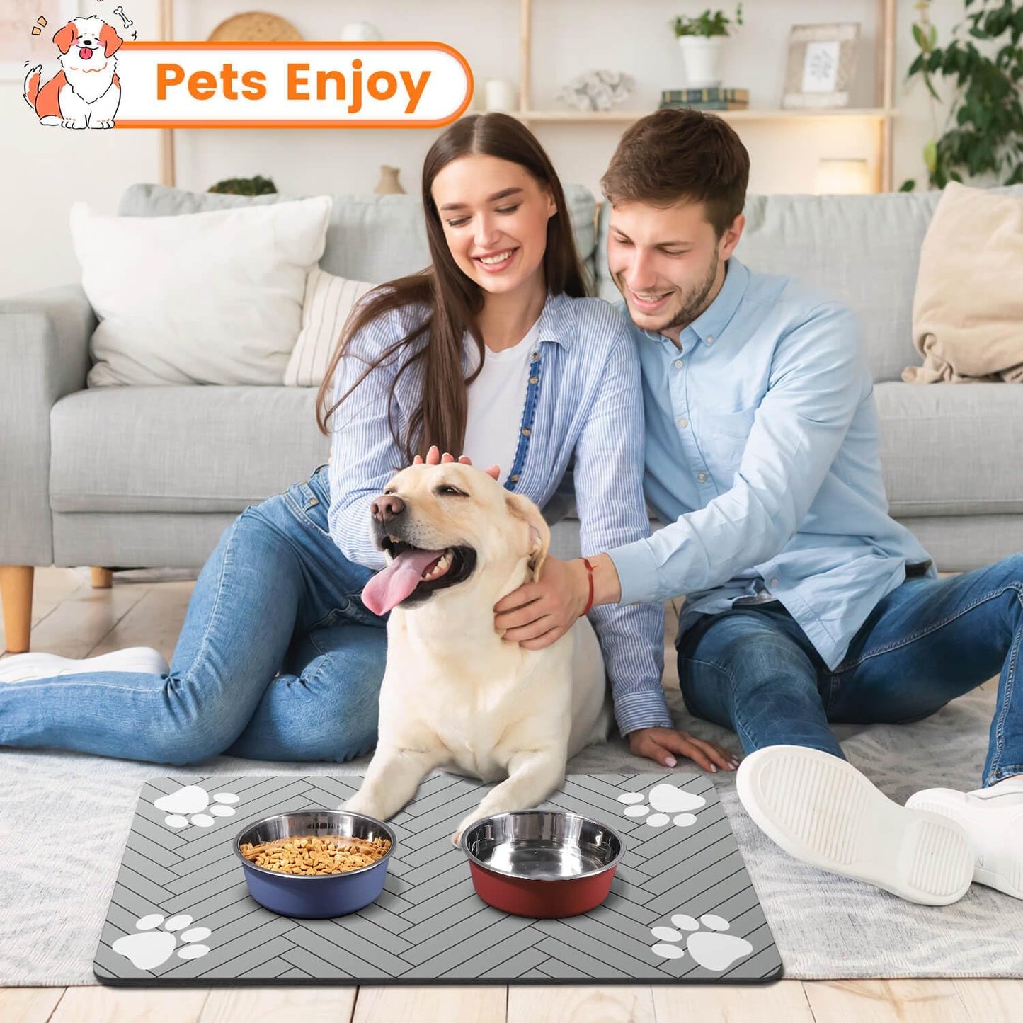 Pet Feeding Mat-Absorbent Pet Placemat for Food and Water Bowl